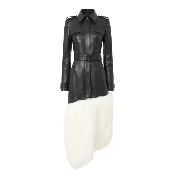 Gabriela Hearst Isak Trench Coat in Black Soft Leather & Ivory Cashmere Shearling