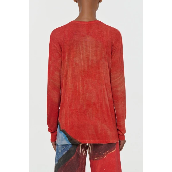 Gabriela Hearst Isaro Long Sleeve T-shirt in Air Multi Printed Cashmere Jersey Top, view 4