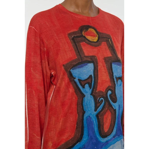 Gabriela Hearst Isaro Long Sleeve T-shirt in Air Multi Printed Cashmere Jersey Top, view 5