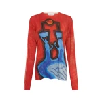 Gabriela Hearst Isaro Long Sleeve T-shirt in Air Multi Printed Cashmere Jersey Top