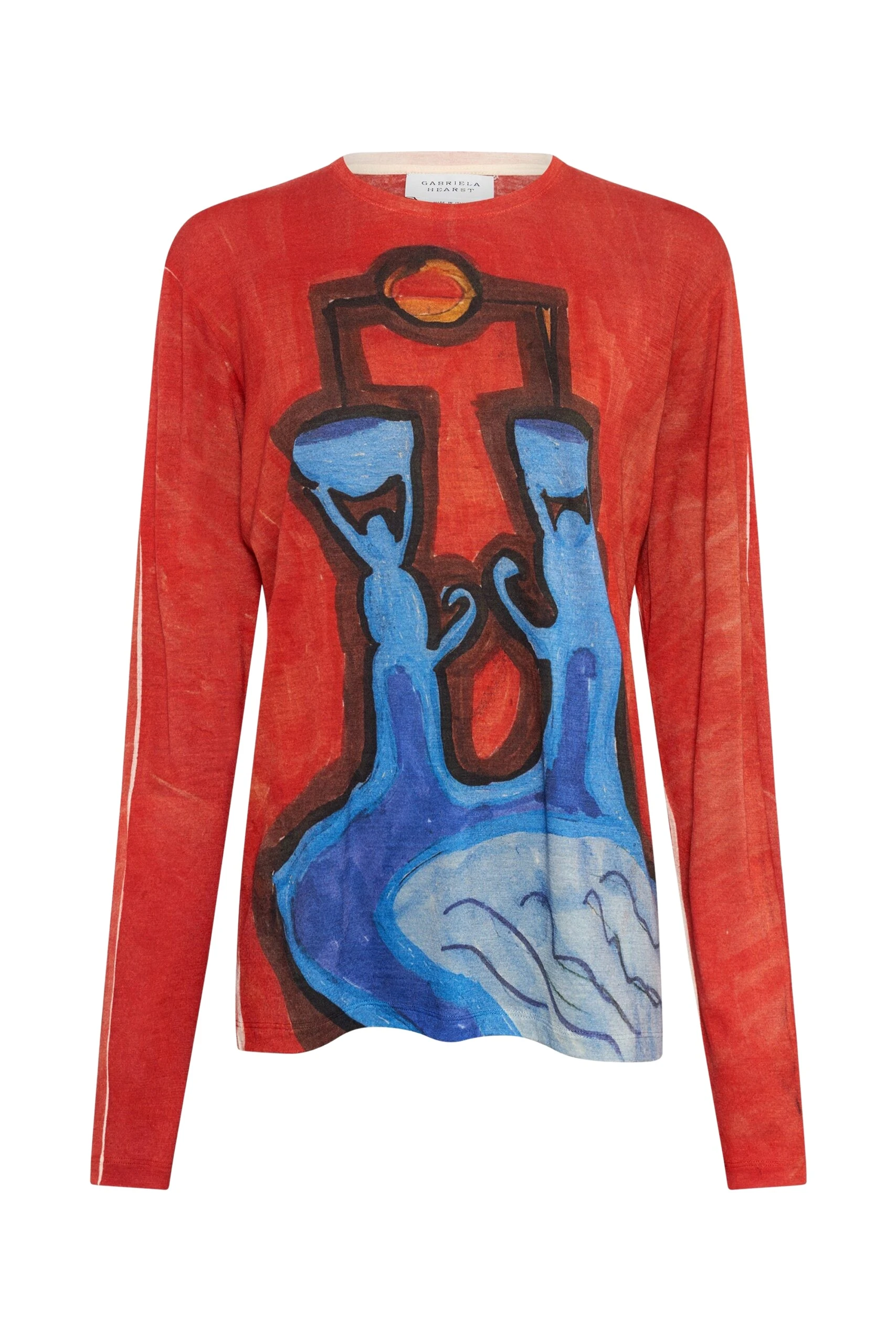 Gabriela Hearst Isaro Long Sleeve T-shirt in Air Multi Printed Cashmere Jersey Top