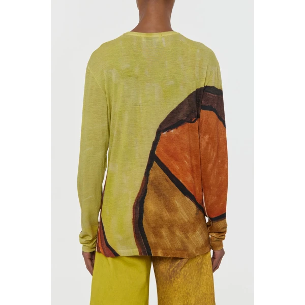 Gabriela Hearst Isaro Long Sleeve T-shirt in Earth Multi Printed Cashmere Jersey Top, view 4