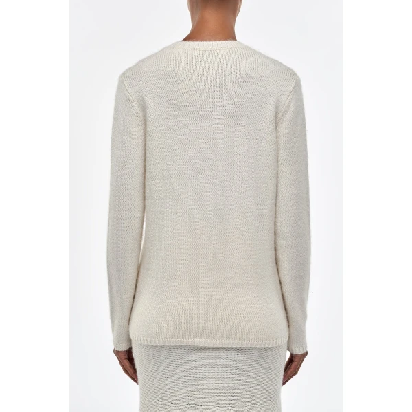 Gabriela Hearst Isiah Knit V-Neck Sweater in Ivory Cashmere, view 4