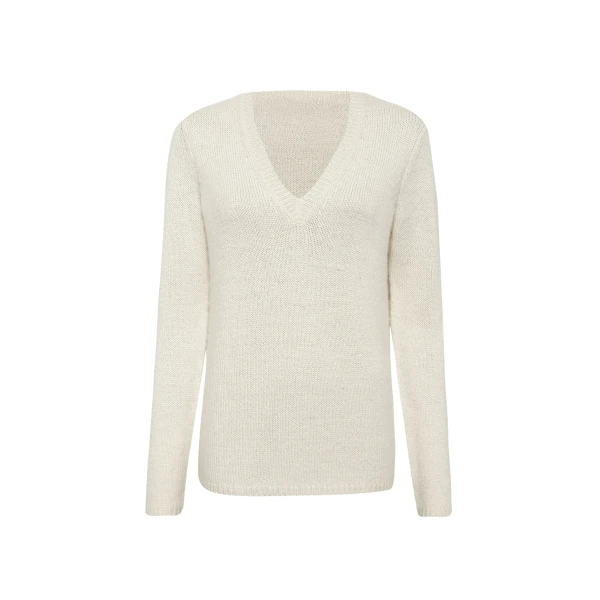 Gabriela Hearst Isiah Knit V-Neck Sweater in Ivory Cashmere