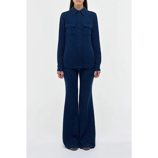 Gabriela Hearst John Austin Shirt in Electric Navy Speckled Cashmere, view 2
