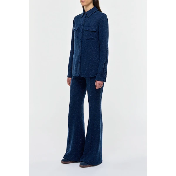 Gabriela Hearst John Austin Shirt in Electric Navy Speckled Cashmere, view 3