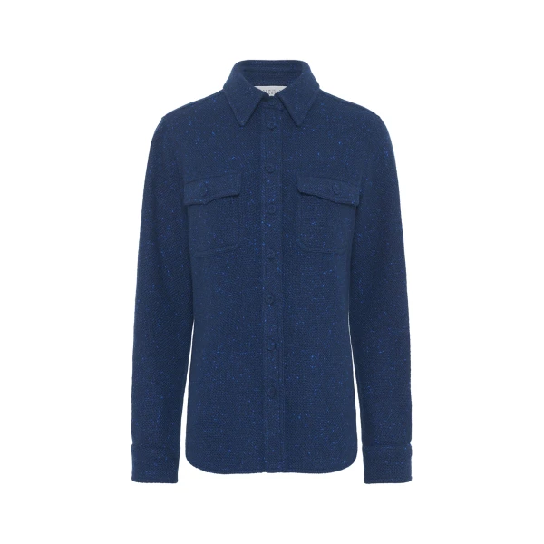 Gabriela Hearst John Austin Shirt in Electric Navy Speckled Cashmere, view 6
