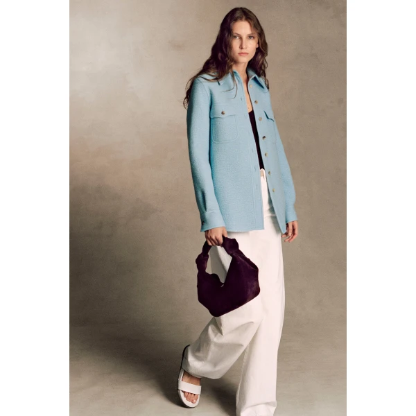 Gabriela Hearst John Austin Shirt in Light Blue Cashmere Felt, view 2