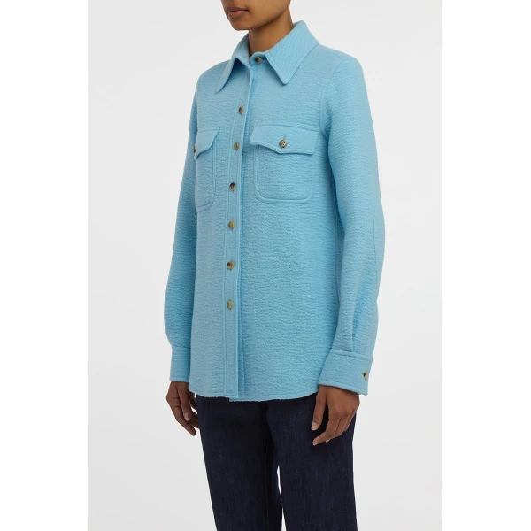 Gabriela Hearst John Austin Shirt in Light Blue Cashmere Felt, view 4