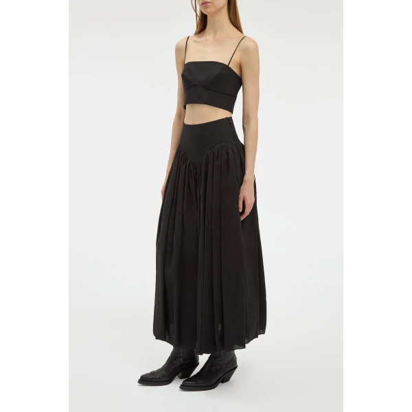 Gabriela Hearst Juniper Maxi Pleated Skirt in Black Aloe Linen, view 3