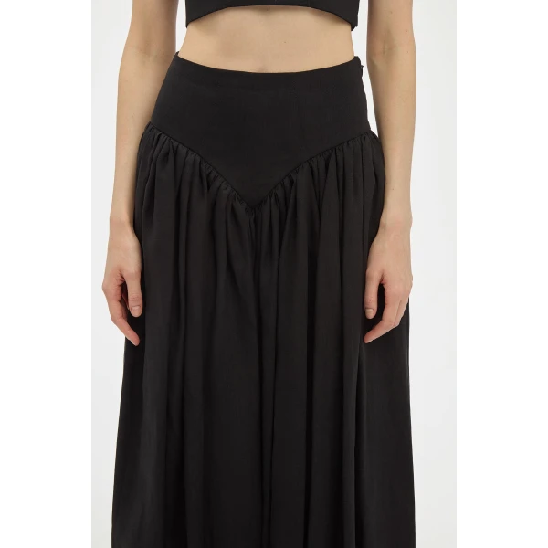 Gabriela Hearst Juniper Maxi Pleated Skirt in Black Aloe Linen, view 5