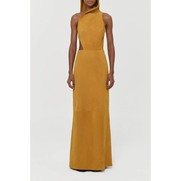 Gabriela Hearst Kallen Hoodie Maxi Dress In Cashew Suede, view 5