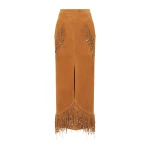 Gabriela Hearst Kalyan Fringe Maxi Skirt in Cashew Suede with Charms
