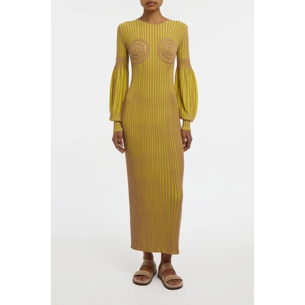 Gabriela Hearst Karina Knit Maxi Dress in Citrine & Camel Merino Wool, view 3
