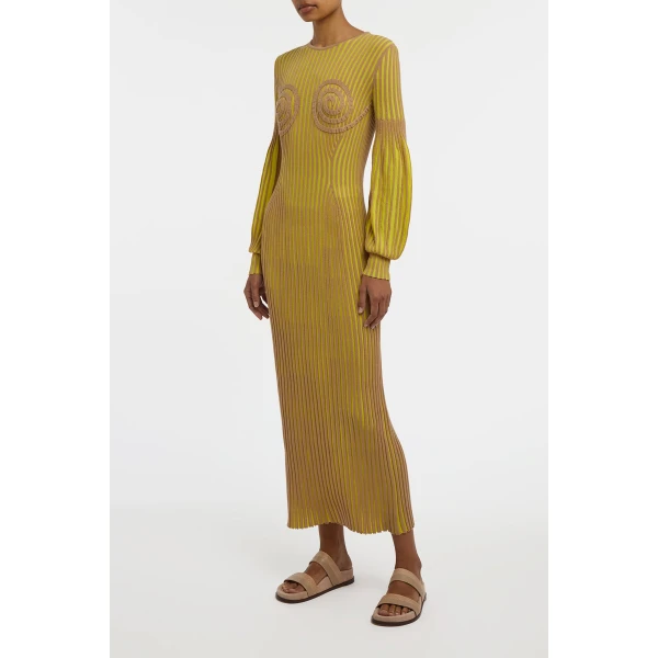 Gabriela Hearst Karina Knit Maxi Dress in Citrine & Camel Merino Wool, view 4