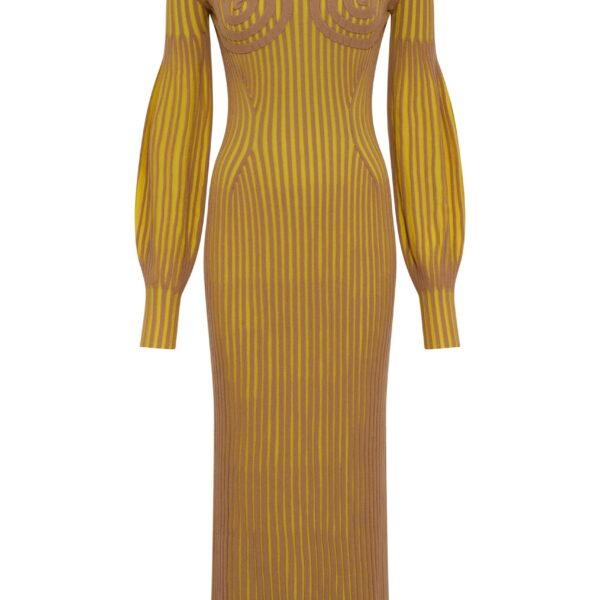 Gabriela Hearst Karina Knit Maxi Dress in Citrine & Camel Merino Wool, view 6