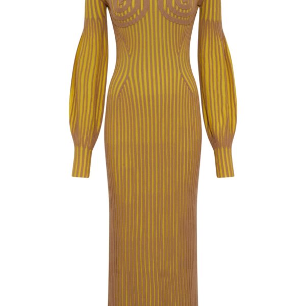 Gabriela Hearst Karina Knit Maxi Dress in Citrine & Camel Merino Wool
