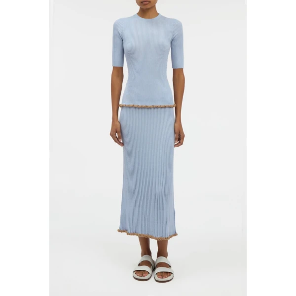 Gabriela Hearst Kavya Knit Skirt in Halogen Blue Cashmere Silk, view 3