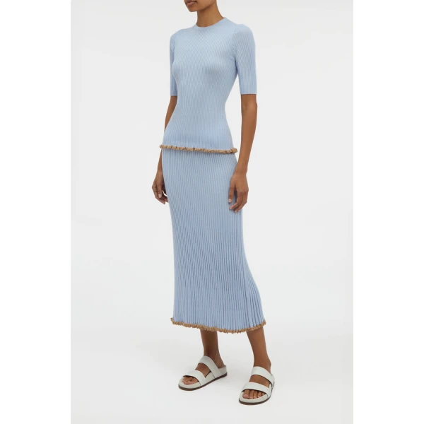 Gabriela Hearst Kavya Knit Skirt in Halogen Blue Cashmere Silk, view 4