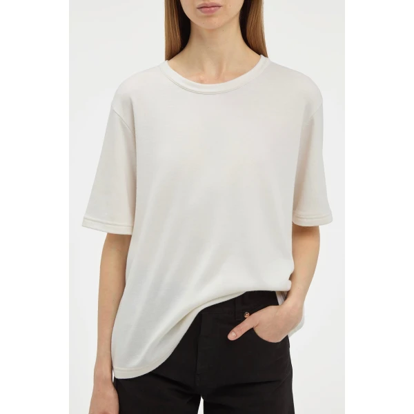 Gabriela Hearst Kirby T-Shirt in Ivory Cashmere Jersey Top, view 5