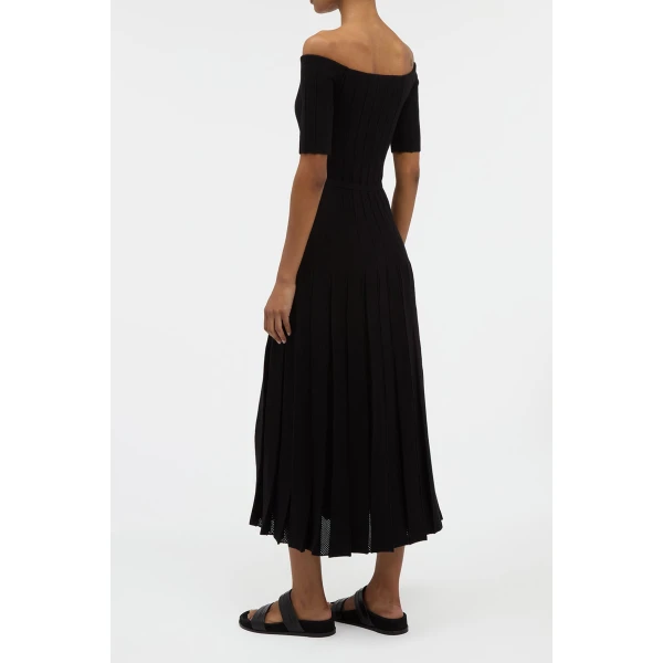 Gabriela Hearst Kurt Knit Pleated Maxi Dress in Black Merino Wool, view 4