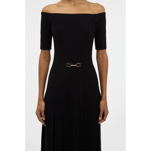 Gabriela Hearst Kurt Knit Pleated Maxi Dress in Black Merino Wool, view 5