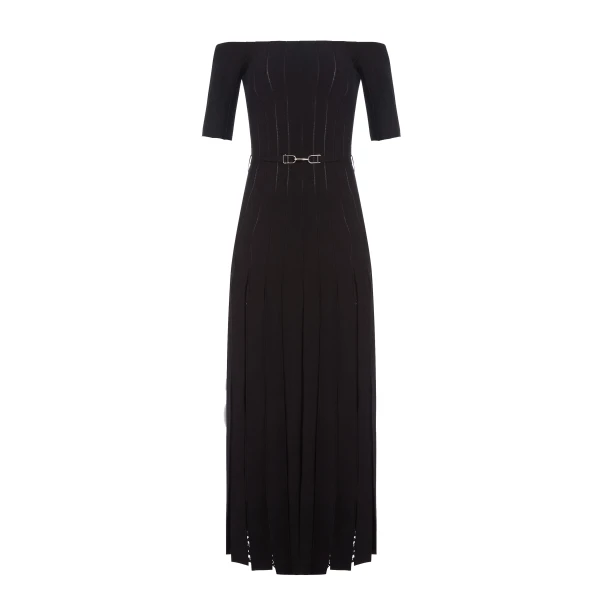Gabriela Hearst Kurt Knit Pleated Maxi Dress in Black Merino Wool, view 6