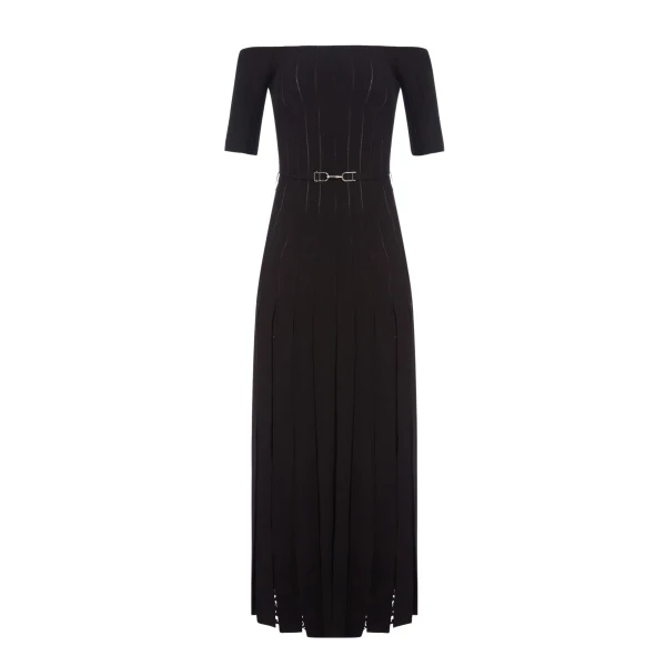 Gabriela Hearst Kurt Knit Pleated Maxi Dress in Black Merino Wool