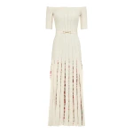 Gabriela Hearst Kurt Knit Pleated Maxi Dress in White Multi Merino Wool