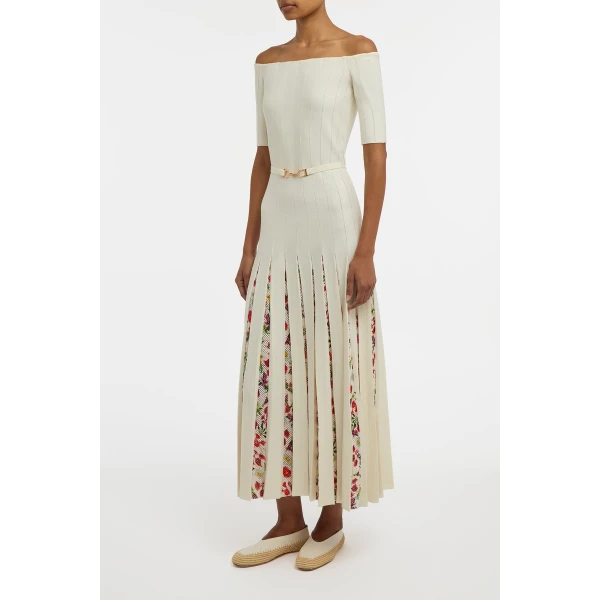 Gabriela Hearst Kurt Knit Pleated Maxi Dress in White Multi Merino Wool, view 4