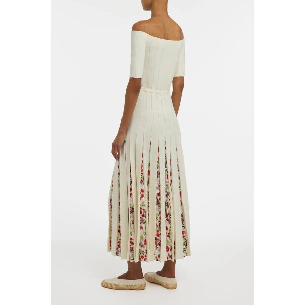 Gabriela Hearst Kurt Knit Pleated Maxi Dress in White Multi Merino Wool, view 5