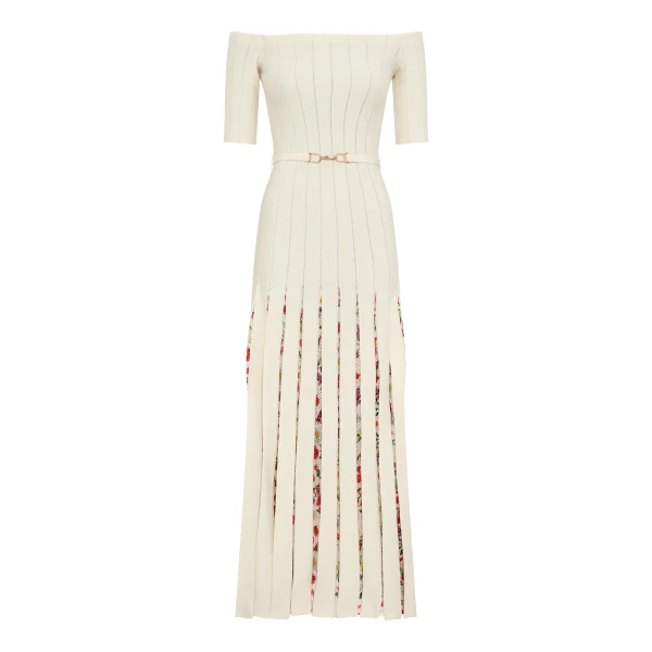 Gabriela Hearst Kurt Knit Pleated Maxi Dress in White Multi Merino Wool, view 6
