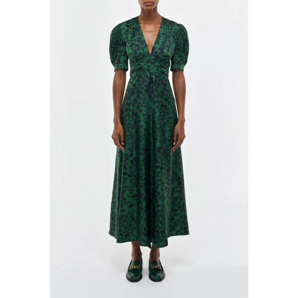 Gabriela Hearst Larkin Maxi Dress in English Green Printed Silk Twill, view 2