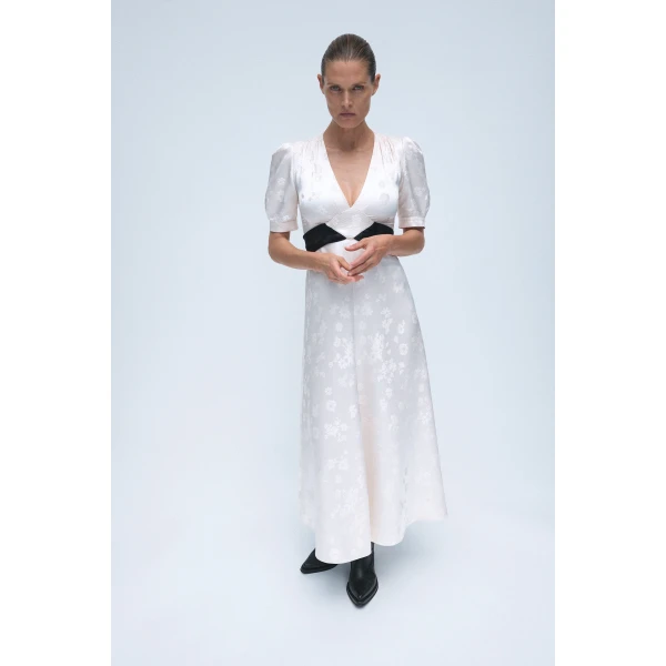 Gabriela Hearst Larkin Maxi Dress in Ivory & Black Embroidered Silk, view 2
