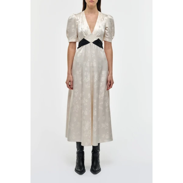 Gabriela Hearst Larkin Maxi Dress in Ivory & Black Embroidered Silk, view 3