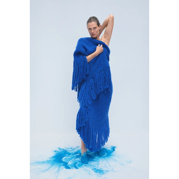 Gabriela Hearst Lauren Knit Wrap in Cobalt Welfat Cashmere, view 2