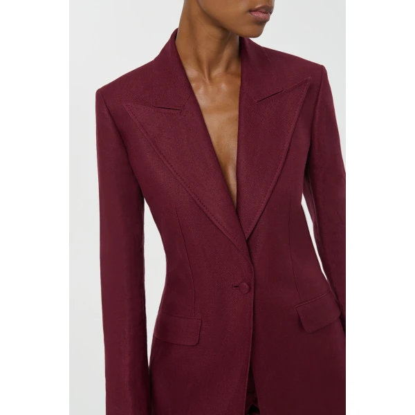 Gabriela Hearst Leiva Blazer in Bordeaux Linen Twill, view 5