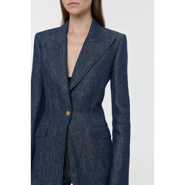 Gabriela Hearst Leiva Blazer in Stone Washed Linen Denim, view 5