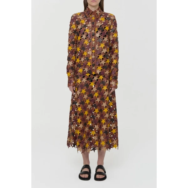 Gabriela Hearst Lirael Patchwork Stars Midi Skirt in Multi Nappa Leather, view 2