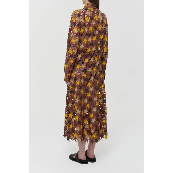 Gabriela Hearst Lirael Patchwork Stars Midi Skirt in Multi Nappa Leather, view 4