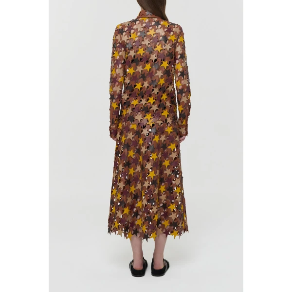 Gabriela Hearst Lirael Patchwork Stars Midi Skirt in Multi Nappa Leather, view 5