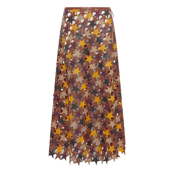 Gabriela Hearst Lirael Patchwork Stars Midi Skirt in Multi Nappa Leather, view 6
