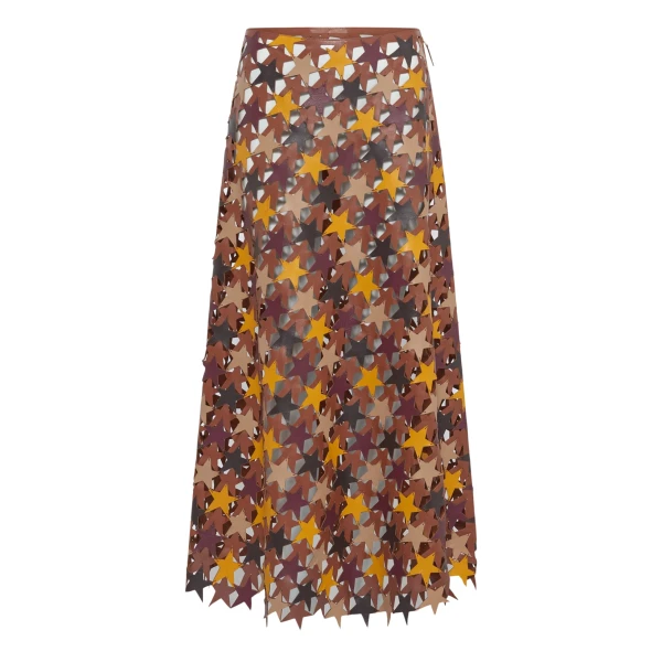 Gabriela Hearst Lirael Patchwork Stars Midi Skirt in Multi Nappa Leather