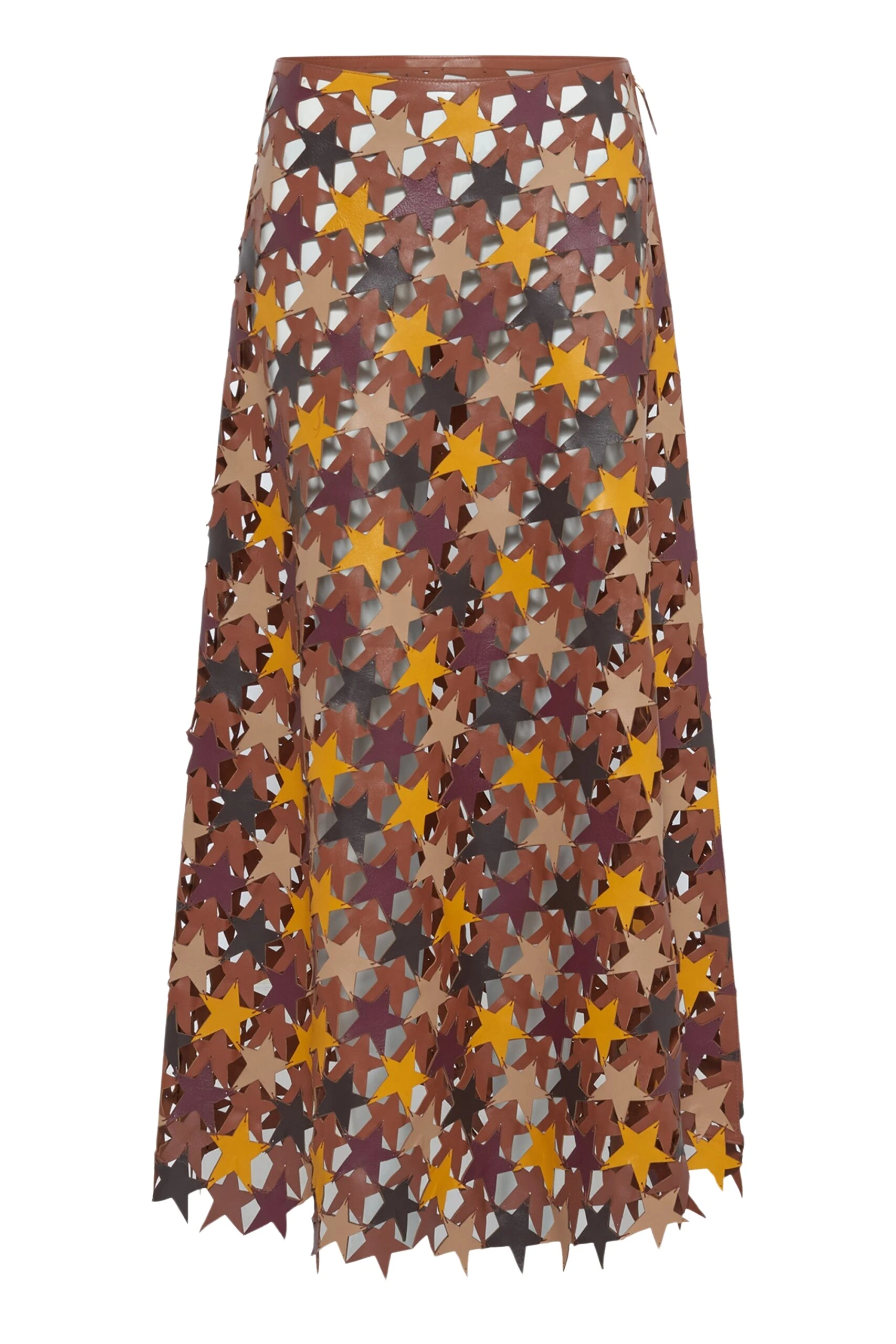 Gabriela Hearst Lirael Patchwork Stars Midi Skirt in Multi Nappa Leather