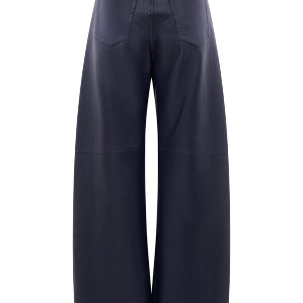 Gabriela Hearst Lucian Barrel-leg Jean in Indigo Blue Recycled Cotton Linen Denim & Textured Leather, view 2