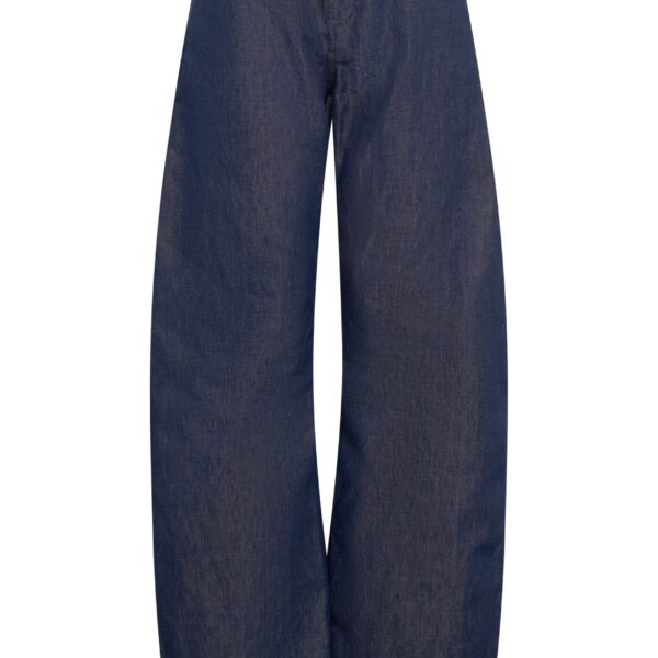 Gabriela Hearst Lucian Barrel-leg Jean in Indigo Blue Recycled Cotton Linen Denim & Textured Leather, view 6