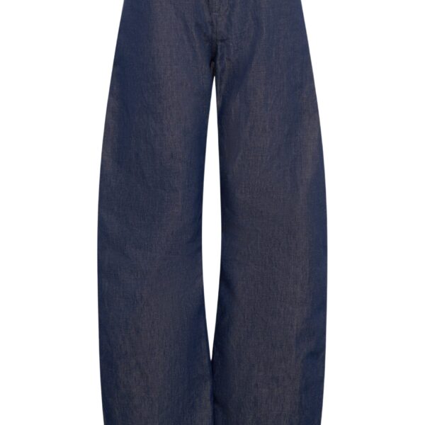 Lucian Barrel-leg Jean in Indigo Blue Recycled Cotton Linen Denim & Textured Leather