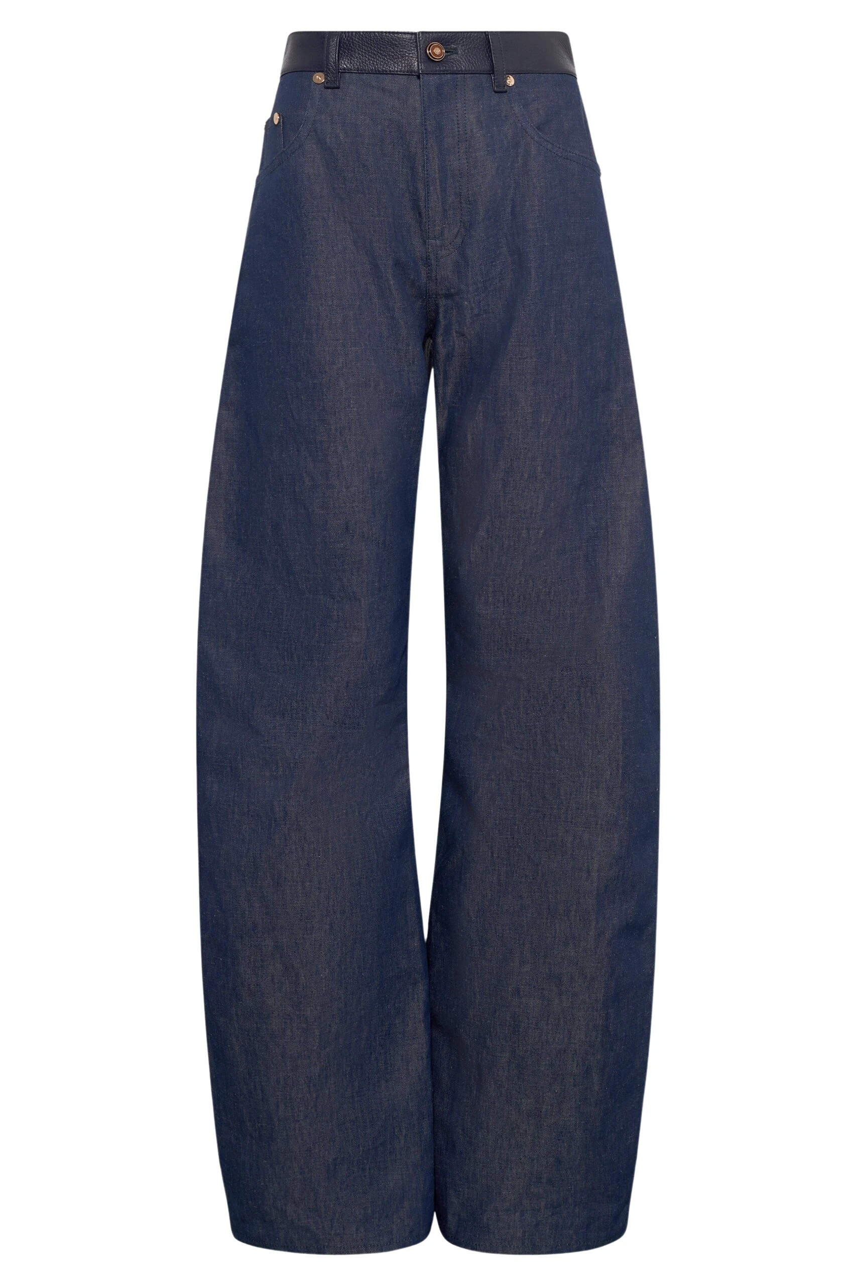 Gabriela Hearst Lucian Barrel-leg Jean in Indigo Blue Recycled Cotton Linen Denim & Textured Leather