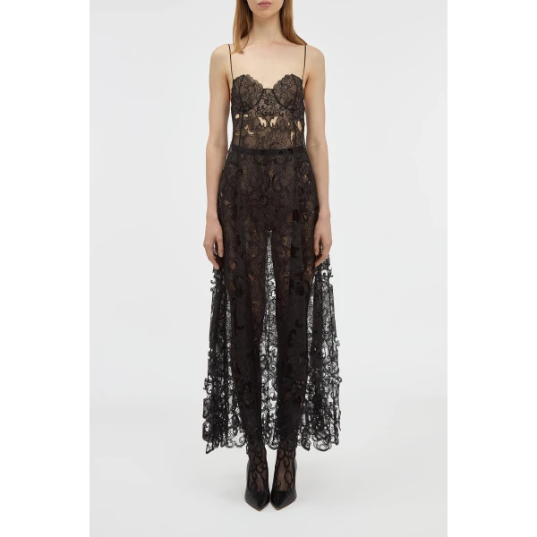 Gabriela Hearst Luma Slip Midi Dress in Black Silk Organza Lace, view 2