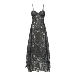 Gabriela Hearst Luma Slip Midi Dress in Black Silk Organza Lace